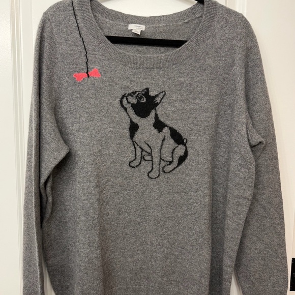 Halogen 100% Cashmere Sweater with Playful French Bulldog Design - Picture 1 of 4
